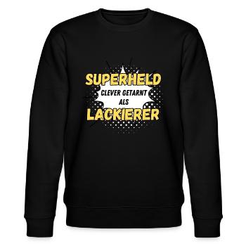 Superheld clever getarnt als Lackierer - Stanley/Stella Unisex Bio-Sweatshirt CHANGER  - Schwarz - Vorne - Nik (191cm) & Marisol (170cm)