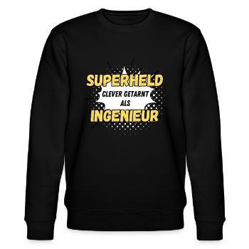 Superheld clever getarnt als Ingenieur - Stanley/Stella Unisex Bio-Sweatshirt CHANGER  - Schwarz - Vorne - Nik (191cm) & Marisol (170cm)
