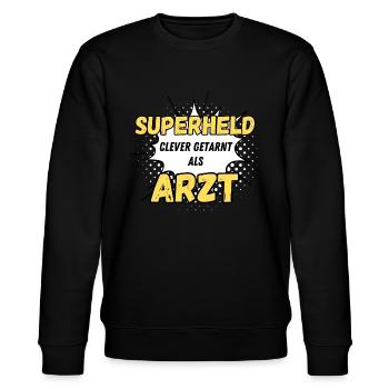 Superheld clever getarnt als Arzt - Stanley/Stella Unisex Bio-Sweatshirt CHANGER  - Schwarz - Vorne - Nik (191cm) & Marisol (170cm)