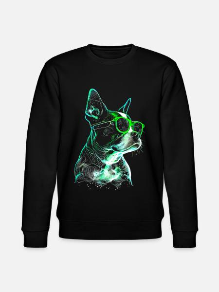 Cooler futuristischer Hund mit grüner Sonnenbrille - Stanley/Stella Unisex Bio-Sweatshirt CHANGER  - Schwarz