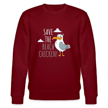 Save The Beach Chicken Möwe Vogel Kinder - Stanley/Stella Unisex Bio-Sweatshirt CHANGER  - Burgunderrot - Vorne - Nik (191cm) & Marisol (170cm)