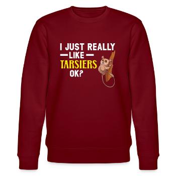 Ich mag Tarsiers Ok Wildlife Animal - Stanley/Stella Unisex Bio-Sweatshirt CHANGER  - Burgunderrot - Vorne - Nik (191cm) & Marisol (170cm)