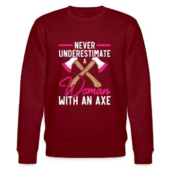 Axt werfen Beil Werfer Axt Wurf Holzfäller - Stanley/Stella Unisex Bio-Sweatshirt CHANGER  - Burgunderrot - Vorne - Nik (191cm) & Marisol (170cm)