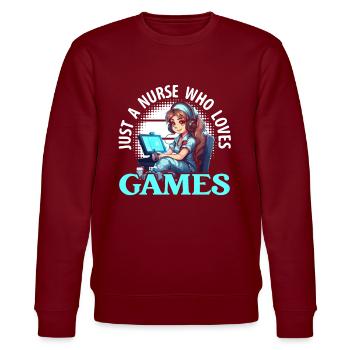 Gamer Nurse Video Game Player Gaming Nursing - Stanley/Stella CHANGER Unisex Organic Sweatshirt - burgundy - Front - Nik (191cm) & Marisol (170cm)