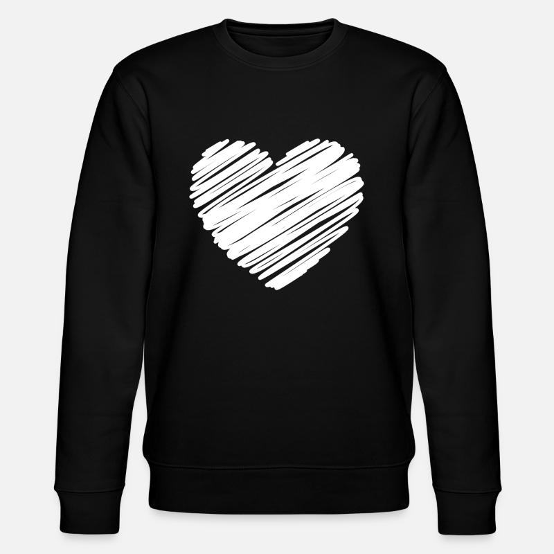 White Scribble Heart - Stanley/Stella CHANGER Unisex Organic Sweatshirt - black