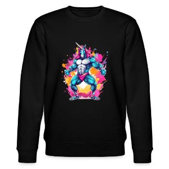 Bodybuilding Unicorn - Stanley/Stella CHANGER Unisex Organic Sweatshirt - black - Front - Nik (191cm) & Marisol (170cm)