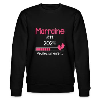 Marraine en 2024 Cadeau Bientôt Maman - Sweat bio CHANGER Stanley/Stella Unisexe - noir - Devant - Nik (191cm) & Marisol (170cm)