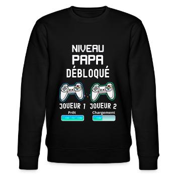 Papa joueur de jeux vidéo et futur papa - Sweat bio CHANGER Stanley/Stella Unisexe - noir - Devant - Nik (191cm) & Marisol (170cm)