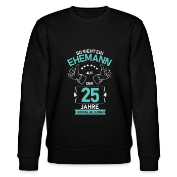 25.Hochzeitstag Ehemann Silberhochzeit Geschenk - Stanley/Stella Unisex Bio-Sweatshirt CHANGER  - Schwarz - Vorne - Nik (191cm) & Marisol (170cm)