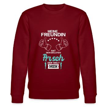 Freundin Hat Den Geilsten Arsch der Welt Mich - Stanley/Stella Unisex Bio-Sweatshirt CHANGER  - Burgunderrot - Vorne - Nik (191cm) & Marisol (170cm)