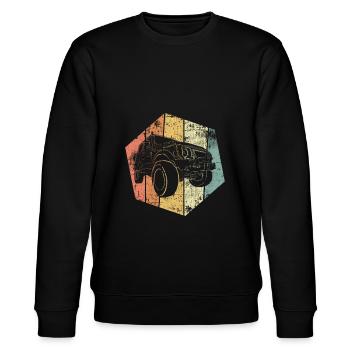 Offroad Geländewagen Allrad Auto vintage - Stanley/Stella Unisex Bio-Sweatshirt CHANGER  - Schwarz - Vorne - Nik (191cm) & Marisol (170cm)