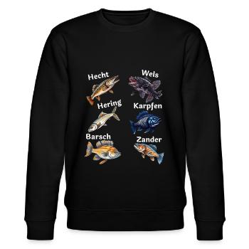 Fische Angler - Stanley/Stella Unisex Bio-Sweatshirt CHANGER  - Schwarz - Vorne - Nik (191cm) & Marisol (170cm)