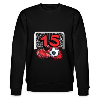 15. Geburtstag Fußball - Stanley/Stella Unisex Bio-Sweatshirt CHANGER  - Schwarz - Vorne - Nik (191cm) & Marisol (170cm)