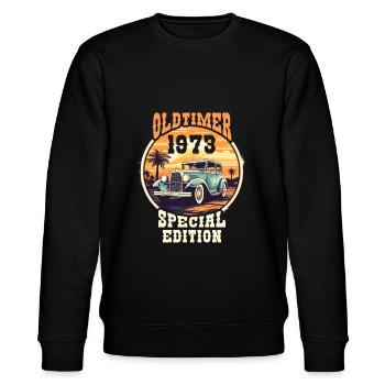 Oldtimer Jahrgang 1973 Special Edition - Stanley/Stella Unisex Bio-Sweatshirt CHANGER  - Schwarz - Vorne - Nik (191cm) & Marisol (170cm)