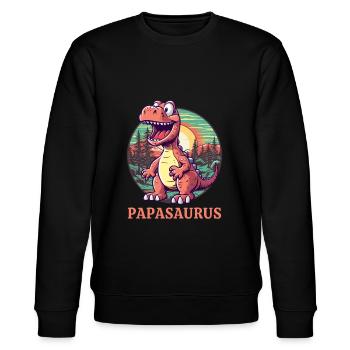 Papasaurus Papa Vatertag - Stanley/Stella Unisex Bio-Sweatshirt CHANGER  - Schwarz - Vorne - Nik (191cm) & Marisol (170cm)