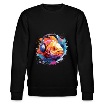 Fish with headphones - Stanley/Stella CHANGER Unisex Organic Sweatshirt - black - Front - Nik (191cm) & Marisol (170cm)