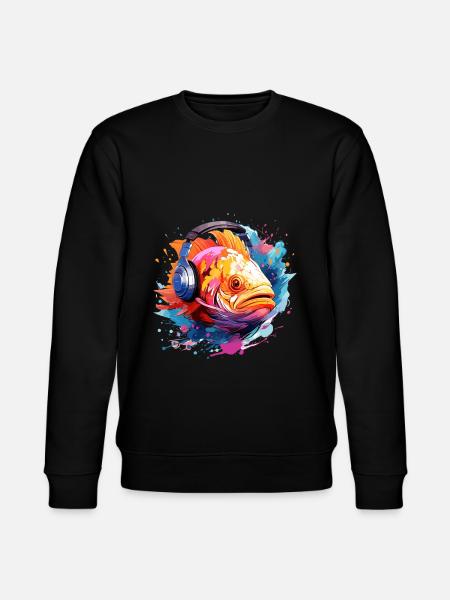Fisch mit Kopfhörern - Stanley/Stella Unisex Bio-Sweatshirt CHANGER  - Schwarz