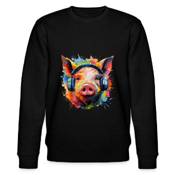 Pig Headphones - Stanley/Stella CHANGER Unisex Organic Sweatshirt - black - Front - Nik (191cm) & Marisol (170cm)