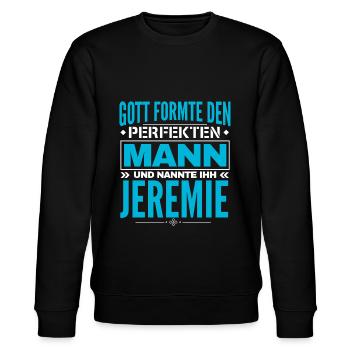 Jeremie Name Design - Stanley/Stella Unisex Bio-Sweatshirt CHANGER  - Schwarz - Vorne - Nik (191cm) & Marisol (170cm)