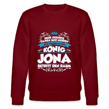 Jona Name Design - Stanley/Stella Unisex Bio-Sweatshirt CHANGER  - Burgunderrot - Vorne - Nik (191cm) & Marisol (170cm)