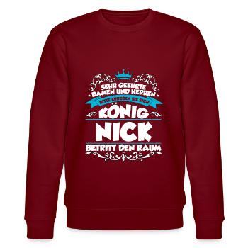 Nick Name Design - Stanley/Stella Unisex Bio-Sweatshirt CHANGER  - Burgunderrot - Vorne - Nik (191cm) & Marisol (170cm)