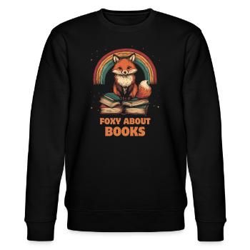 Fuchs mit Bücher lustiger Spruch - Stanley/Stella Unisex Bio-Sweatshirt CHANGER  - Schwarz - Vorne - Nik (191cm) & Marisol (170cm)