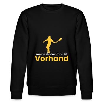 meine starke Hand ist Vorhand - Stanley/Stella Unisex Bio-Sweatshirt CHANGER  - Schwarz - Vorne - Nik (191cm) & Marisol (170cm)