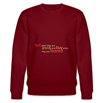 Verkaufen, wenn sie gierig sind und... - Stanley/Stella Unisex Bio-Sweatshirt CHANGER  - Burgunderrot - Vorne - Nik (191cm) & Marisol (170cm)