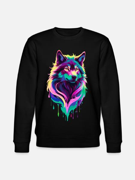 Farbenfroher Wolf Graffiti Wolfskopf - Stanley/Stella Unisex Bio-Sweatshirt CHANGER - Schwarz