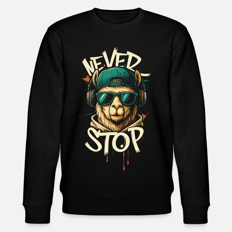 Llama DJ Never Stop - Stanley/Stella CHANGER Unisex Organic Sweatshirt - black