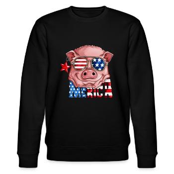 USA Flagge Schweinkostüm Merica Nationalfeiertag - Stanley/Stella Unisex Bio-Sweatshirt CHANGER  - Schwarz - Vorne - Nik (191cm) & Marisol (170cm)