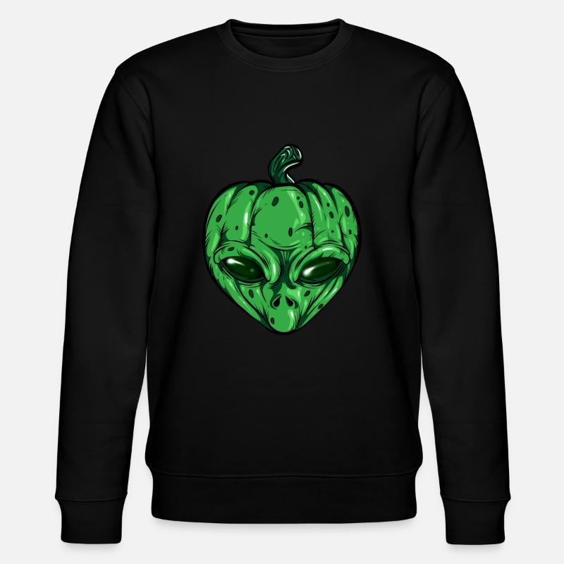 Alien Pumpkin Glowing Skeleton Halloween - Stanley/Stella CHANGER Unisex Organic Sweatshirt - black