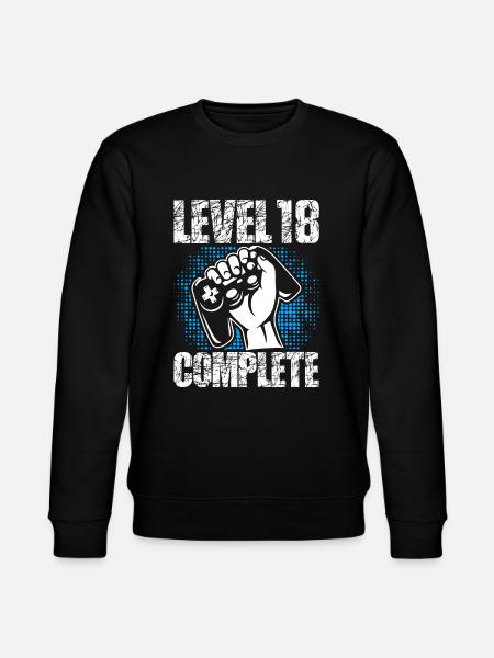 Nivå 18 Komplett födelsedagspresent 18 år - Ekologisk sweatshirt CHANGER unisex från Stanley/Stella - svart