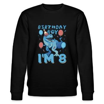 Boy Age 8 Year Old Cute Birth Born Roar Dinosaur - Stanley/Stella CHANGER Unisex Organic Sweatshirt - black - Front - Nik (191cm) & Marisol (170cm)