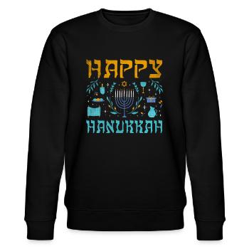 Jewish Christmas Happy Hanukkah Pattern - Stanley/Stella CHANGER Unisex Organic Sweatshirt - black - Front - Nik (191cm) & Marisol (170cm)