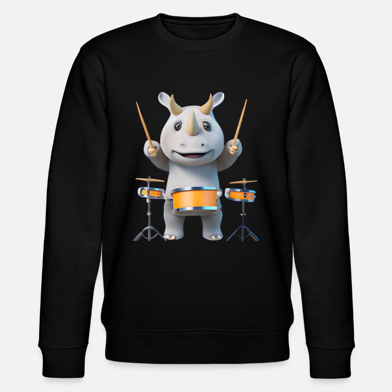 Drum-playing rhinoceros - Stanley/Stella CHANGER Unisex Organic Sweatshirt - black