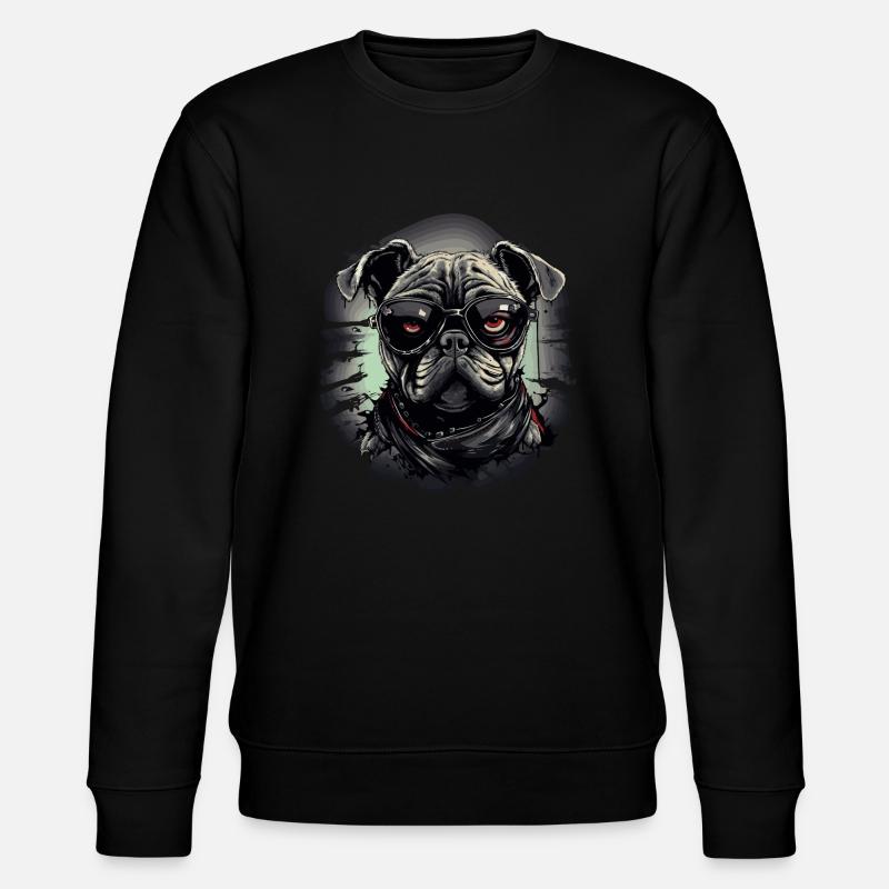 Mops Hund mit Nerdbrille - Stanley/Stella Unisex Bio-Sweatshirt CHANGER  - Schwarz