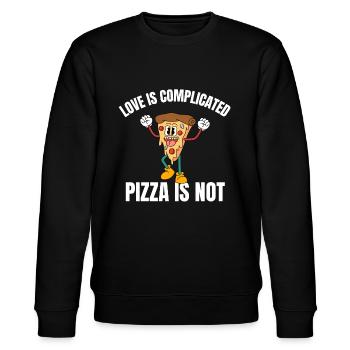 Love Is Complicated Pizza is Not - Stanley/Stella Unisex Bio-Sweatshirt CHANGER  - Schwarz - Vorne - Nik (191cm) & Marisol (170cm)