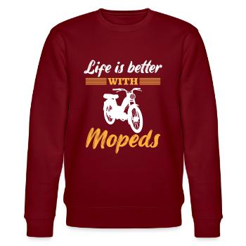 Moped Mopedfahrer Motorroller Spruch Geschenk - Stanley/Stella Unisex Bio-Sweatshirt CHANGER  - Burgunderrot - Vorne - Nik (191cm) & Marisol (170cm)