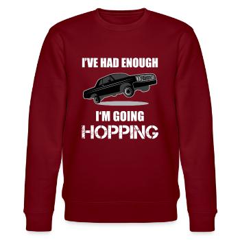 Lowrider Jumpcar Auto Lustiger Spruch Geschenk - Stanley/Stella Unisex Bio-Sweatshirt CHANGER  - Burgunderrot - Vorne - Nik (191cm) & Marisol (170cm)