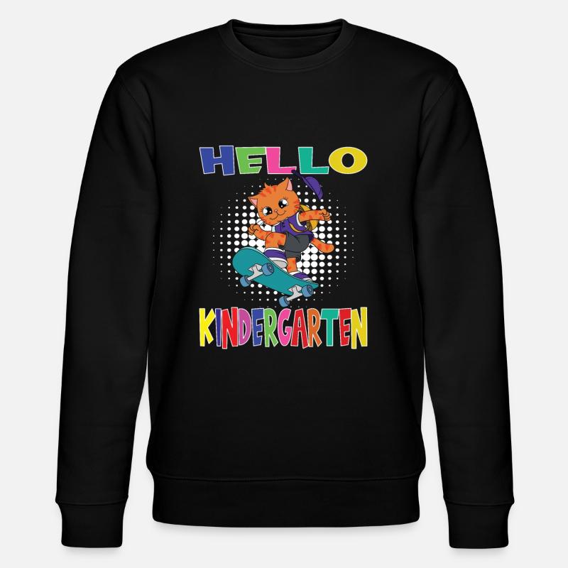 Hello Kindergarten Skateboarding Cat - Stanley/Stella CHANGER Unisex Organic Sweatshirt - black