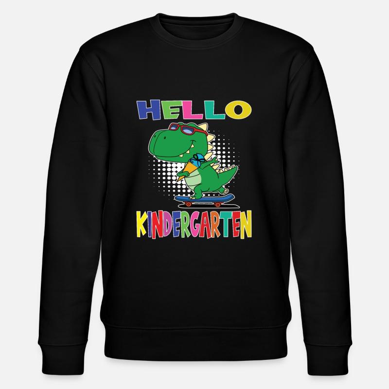 Hello Kindergarten Skateboarding Dino - Stanley/Stella CHANGER Unisex Organic Sweatshirt - black