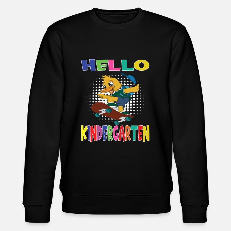 Hello Kindergarten Skateboarding Duck - Stanley/Stella CHANGER Unisex Organic Sweatshirt - black