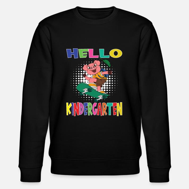 Hello Kindergarten Skateboarding Pig - Stanley/Stella CHANGER Unisex Organic Sweatshirt - black