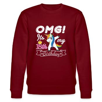18th birthday - Stanley/Stella CHANGER Unisex Organic Sweatshirt - burgundy - Front - Nik (191cm) & Marisol (170cm)