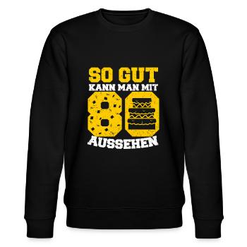 80. Geburtstag - Stanley/Stella Unisex Bio-Sweatshirt CHANGER  - Schwarz - Vorne - Nik (191cm) & Marisol (170cm)