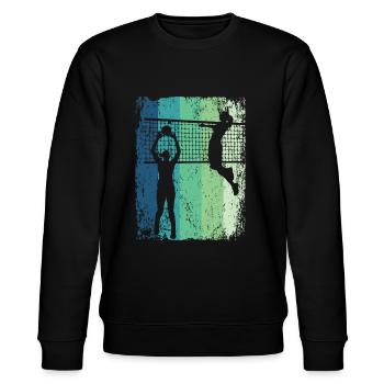 Volleyball Spieler Retro Beach Volleyball - Stanley/Stella Unisex Bio-Sweatshirt CHANGER  - Schwarz - Vorne - Nik (191cm) & Marisol (170cm)