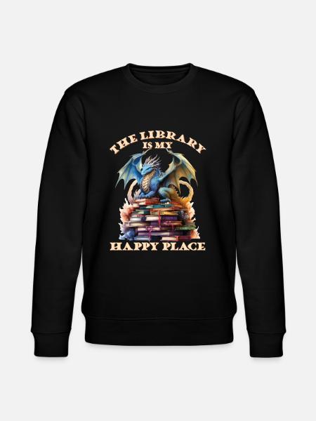 The Library Is My Happy Place Dragons - Stanley/Stella CHANGER økologisk unisex-sweatshirt - svart