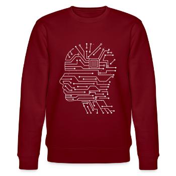 Platine Chip Circuitboard mit CPU Kopf Design - Stanley/Stella Unisex Bio-Sweatshirt CHANGER  - Burgunderrot - Vorne - Nik (191cm) & Marisol (170cm)