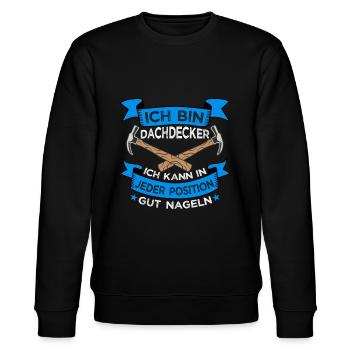 Dachdecker Ich kann in jeder Position gut nageln - Stanley/Stella Unisex Bio-Sweatshirt CHANGER  - Schwarz - Vorne - Nik (191cm) & Marisol (170cm)